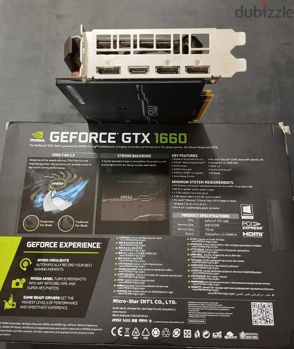 كرت شاشة جيمنج Geforce GTax 1660 للبيع 0