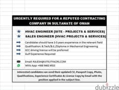 URGENTLY REQUIRED FOR A REPUTED CONTRACTING COMPANY IN SULTANATE OF OM 0