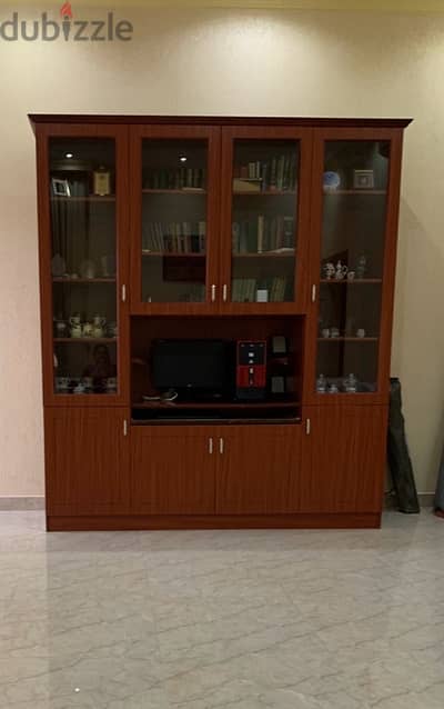 Modern Glass Bookcase with Stylish Storage(inbuilt computer setup)