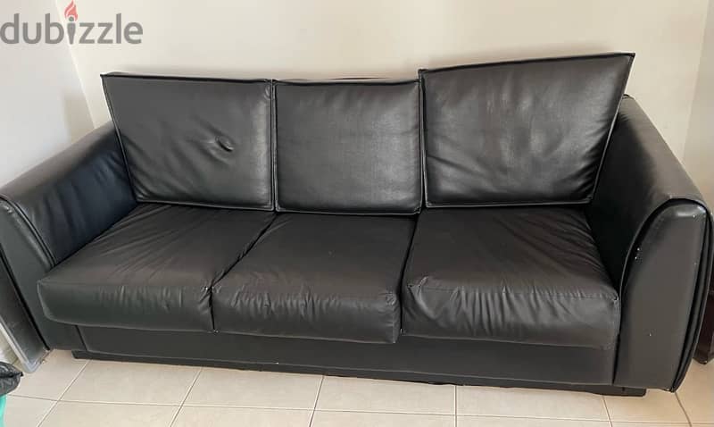 Black PU leather living room set . 2