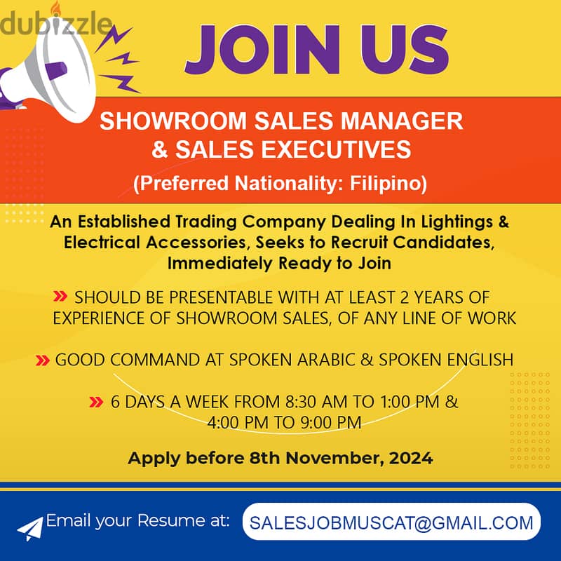 Nationality: Filipino SHOWROOM SALES MANAGER & SALES EXECUTIVES 0