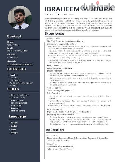 Business Development executive with driving license