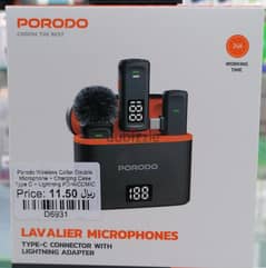 Porodo Wireless Collar Double Microphone + Charging Case Type C + Lig 0