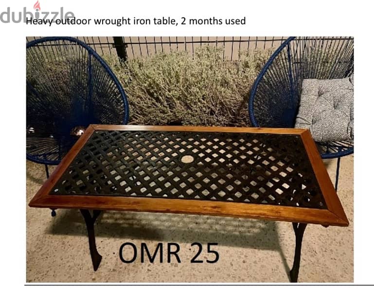 Heavy wrought iron and wood outdoor table 0