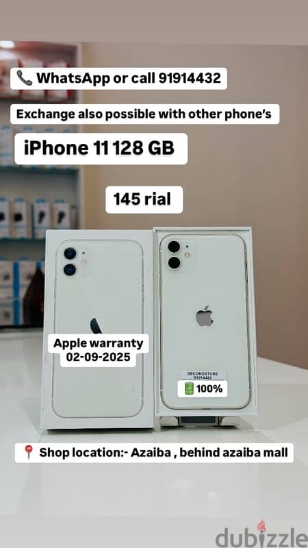 iPhone 11 128 GB almost new (USED) Apple warranty till 02-09-2025 0