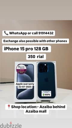 iPhone 15 pro 128 GB in very good condition with 100%battery health 0