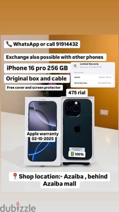 16 pro 256 GB Original box and cable Free cover and screen protector 0