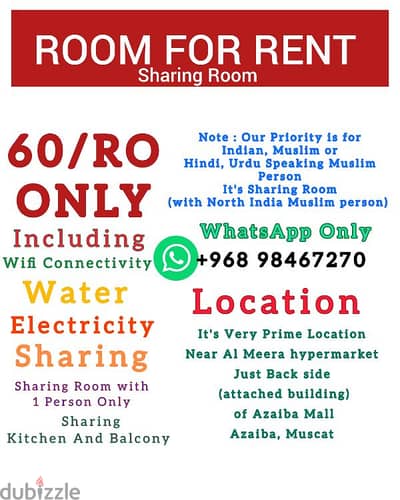 Room For rent, Bed Space, Sharing Room