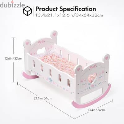 ROBOTIME Wooden Doll Cradle Rocking Baby Doll Crib Reversible Doll