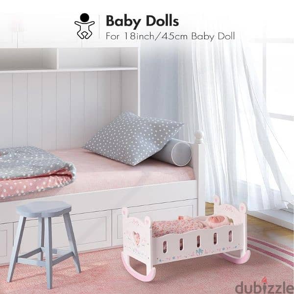 ROBOTIME Wooden Doll Cradle Rocking Baby Doll Crib Reversible Doll 1