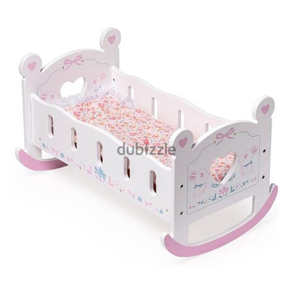 ROBOTIME Wooden Doll Cradle Rocking Baby Doll Crib Reversible Doll 3