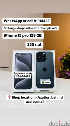 iphone 15 pro 128 GB very good condition with apple warranty 0