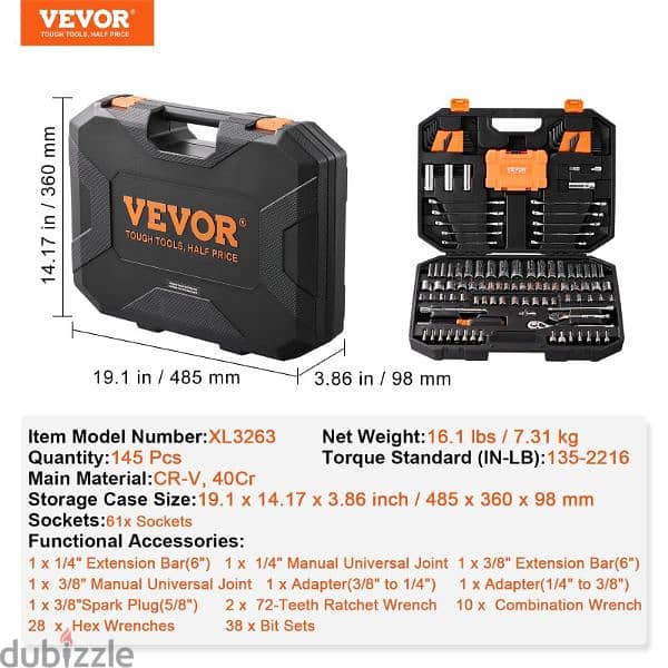 VEVOR Mechanics Tool Set And Socket Set,  Drive Deep 6