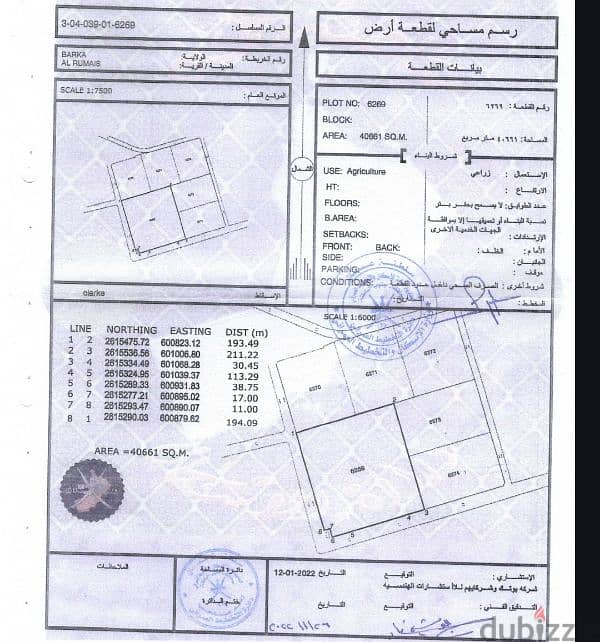 للبيع خمس اراضي زراعية مساحة كل منهن 16800 متر مربع في ولاية بركاء 1