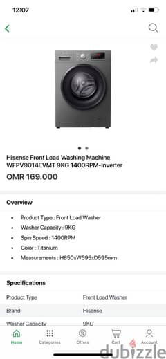 Hisense washing machine 9kg in original packed condition 0