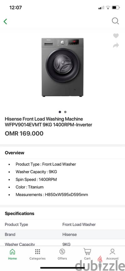 Hisense washing machine 9kg in original packed condition