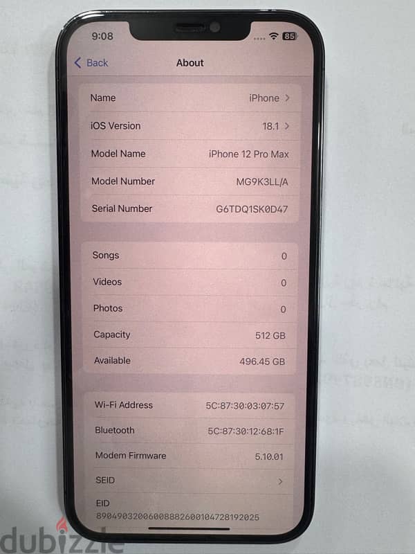 Iphone 12 pro max 512gb Battery Health 84%  water restiens con 10/10 3