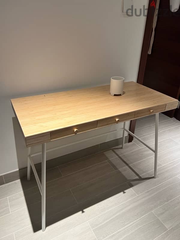 Sturdy Bamboo Desk with Drawer Stops - Stylish, Sustainable 0