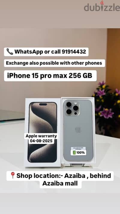 iPhone 15 Pro Max 256GB - BH 100% - apple warranty 04-08-2025