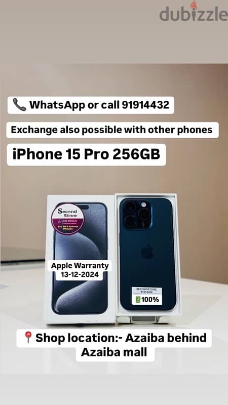 iPhone 15 Pro 256GB -100% -1 month apple warranty available 0