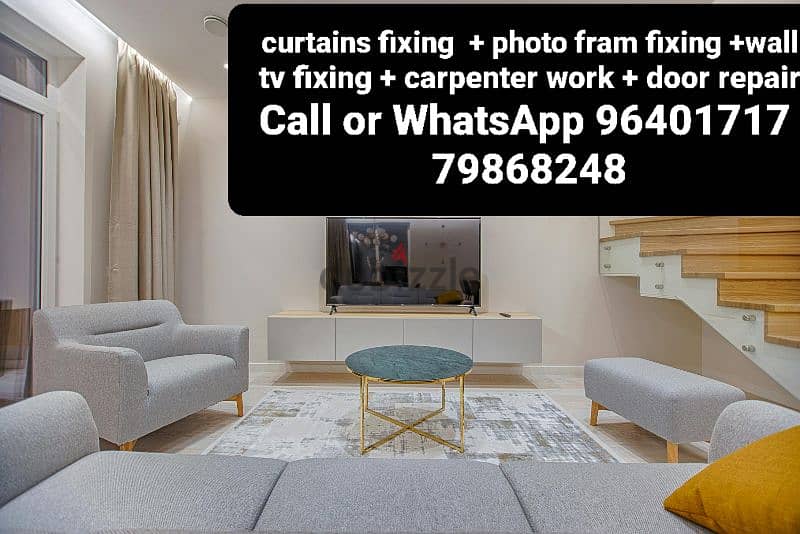 curtains fixing, tv fixing, door repair, photo fram fixing 0