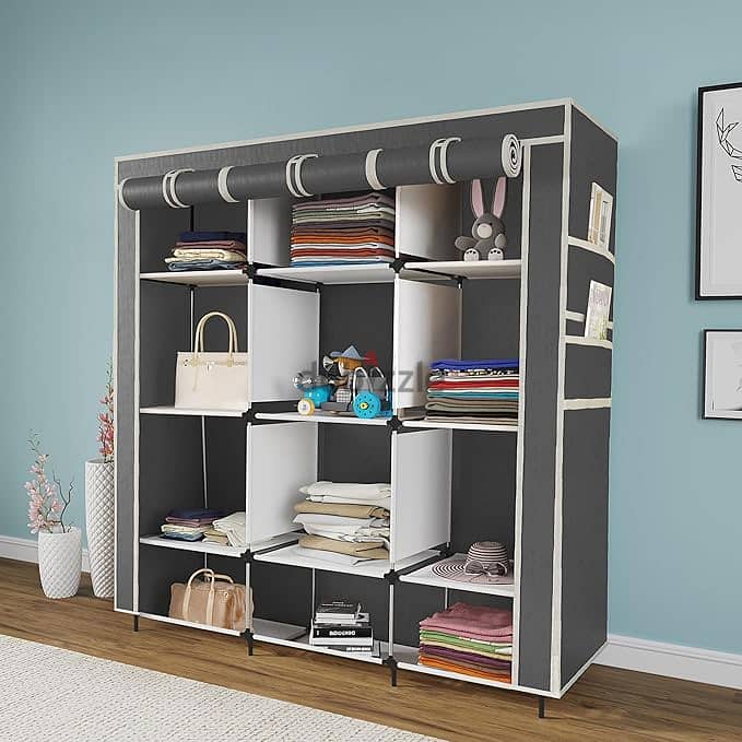 Maximize Storage with the 2-Layer Collapsible Foldable Wardrobe – Grey 0