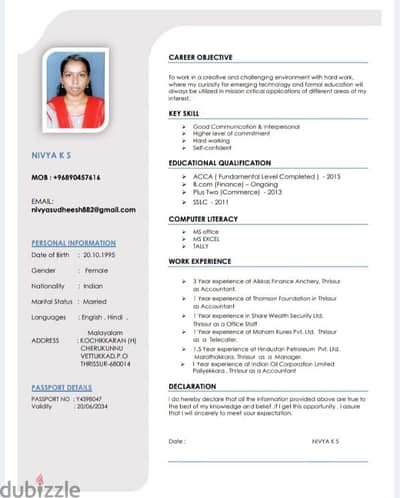 I need a accountant or cashier job