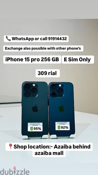 iPhone 15Pro 256GB ESim Only Us spec verygood  conditionwith 90+batter