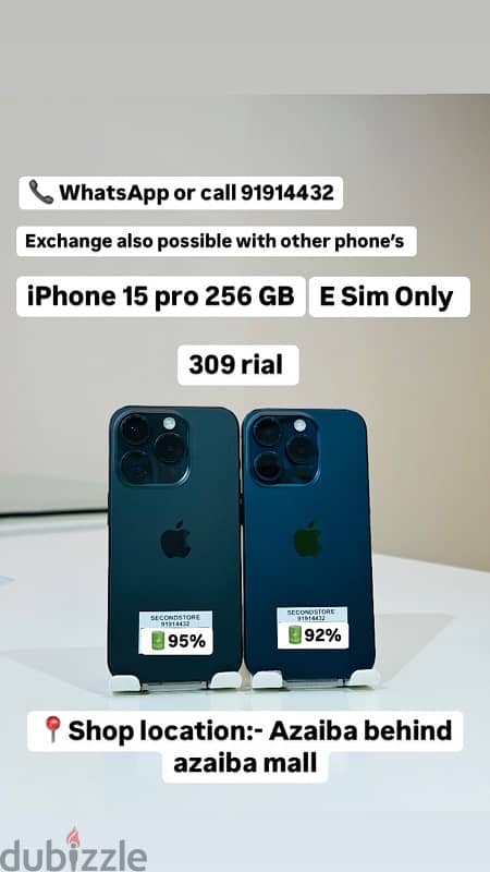 iPhone 15Pro 256GB ESim Only Us spec verygood  conditionwith 90+batter 0