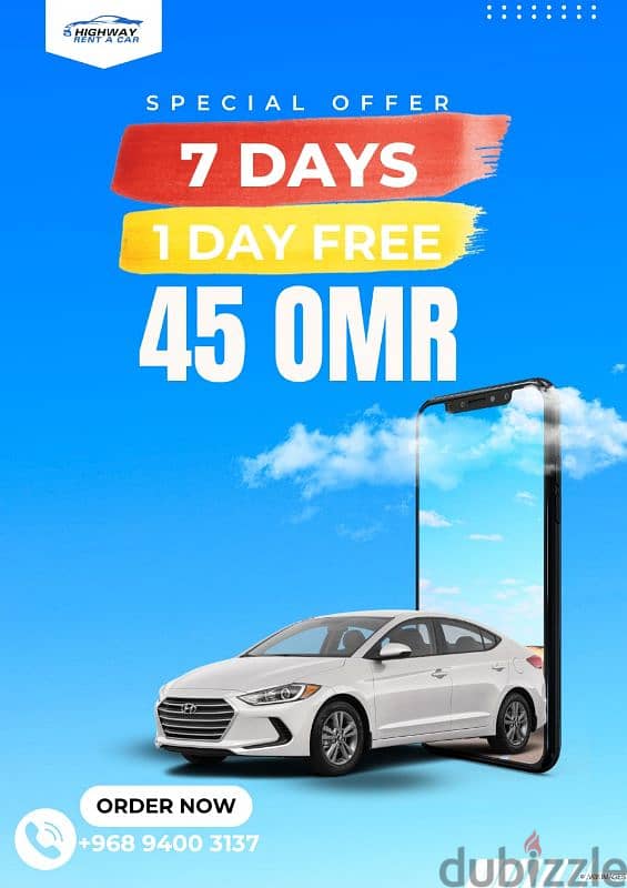 Rent 7 days and get 1 day free with 45 OMR 0