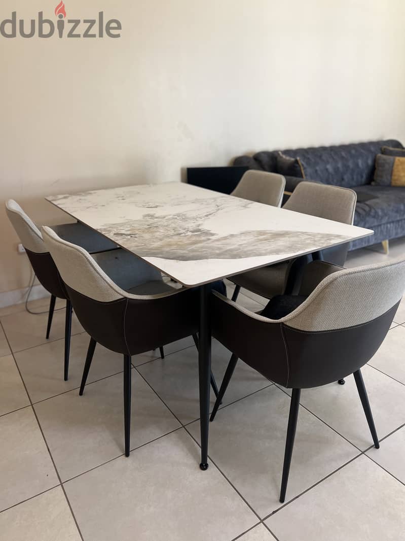 6 seater dining table with stone top 0