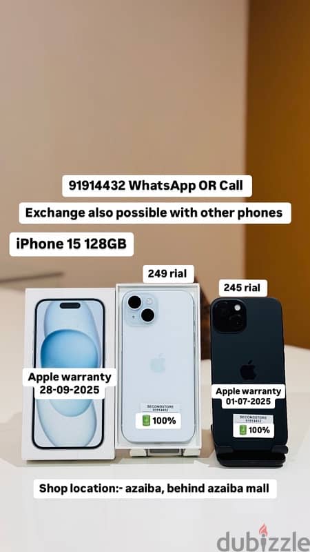 iPhone 15 128GB -100% BH -Good c 0