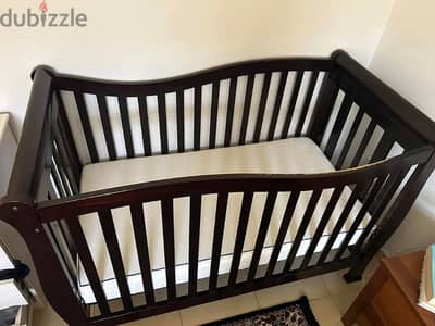 WOODEN BABY CRIB/COT WITH MATTRESS FOR SALE