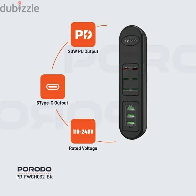 Porodo FWC031 85W Multi-Port USB Charging HUB 4