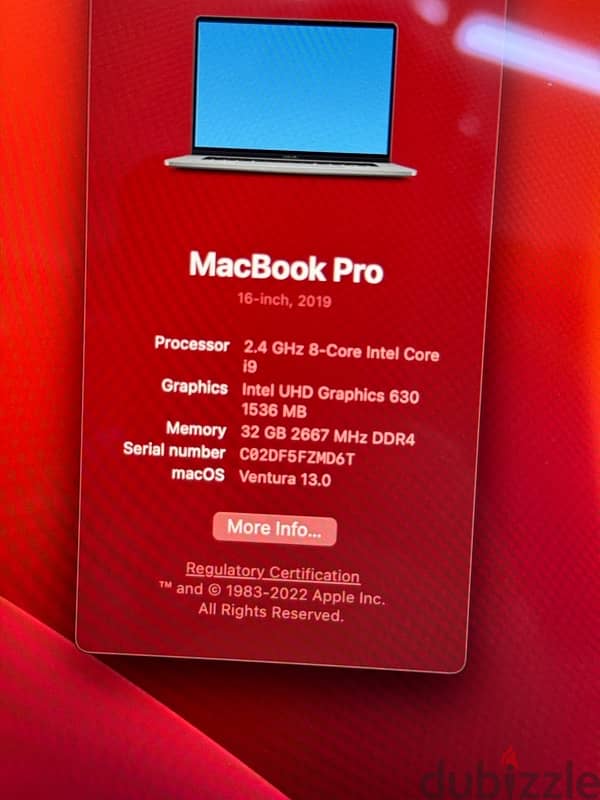 MacBook Pro core i9 with 32gb ram 2tb ssd 8gb Graphics 2