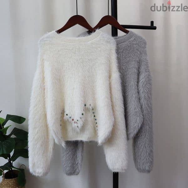 Irregular Nail Drill Mink Fur Knitted Sweater Top 0