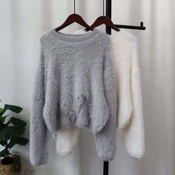 Irregular Nail Drill Mink Fur Knitted Sweater Top 1