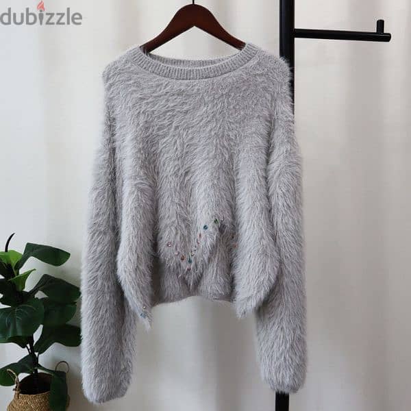 Irregular Nail Drill Mink Fur Knitted Sweater Top 4