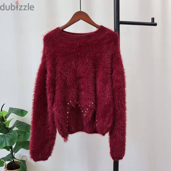 Irregular Nail Drill Mink Fur Knitted Sweater Top 5