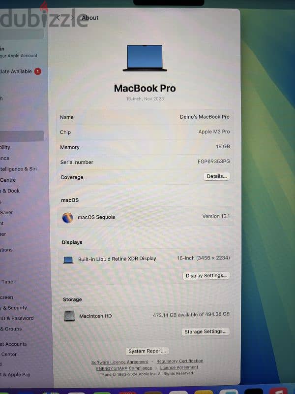 Apple macbook pro 16 M3 Pro 18 GB Ram 512 SSD in excellent Condition 6