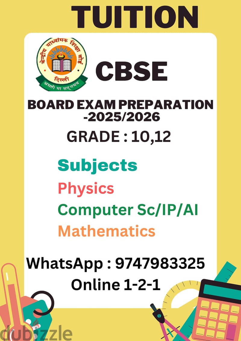 TUITION CBSE BOARD EXAM 10,12  WhatsApp : +91 9747983325 0