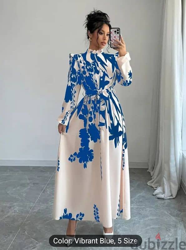 Elegant Women's Long Sleeve Dress with Print, Polyester, 0