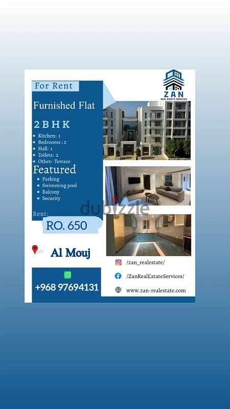 For rent furnished 2 BHK at Al mouj 0