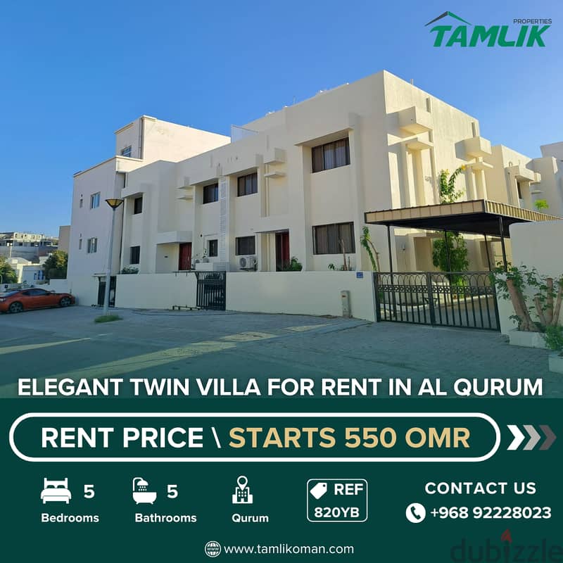 Elegant Twin Villa for Rent in Al Qurum | REF 820YB 0