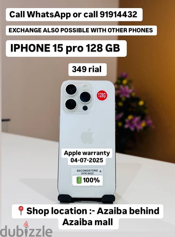 IPHONE 15 pro 128 GB Apple warranty 04-07-2025 0