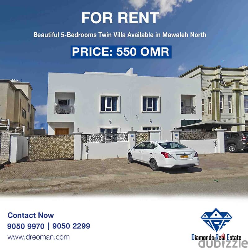 Beautiful 5-Bedroom Twin Villa in Mawaleh for Rent – OMR 550 0