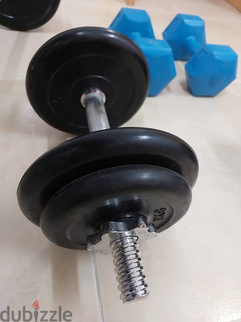 GYM Items:- 34Kg dumbbells with 3 Steel bars in good condition 2