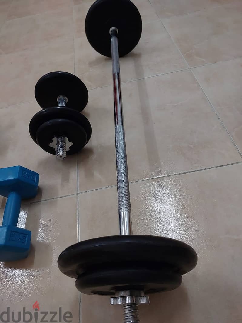 GYM Items:- 34Kg dumbbells with 3 Steel bars in good condition 3