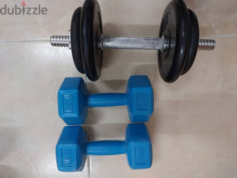 GYM Items:- 34Kg dumbbells with 3 Steel bars in good condition 5