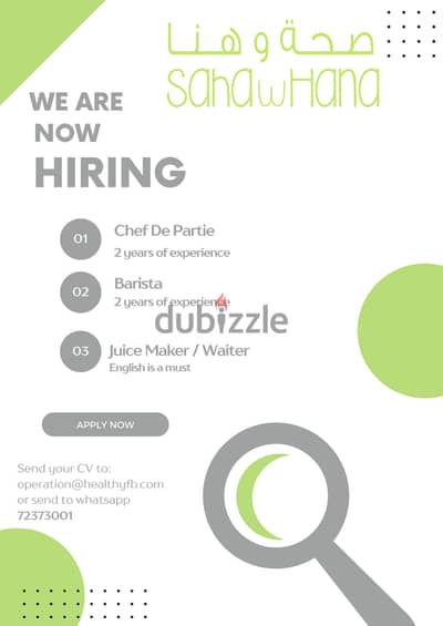 Chef De Partie , Barista , Juice Maker